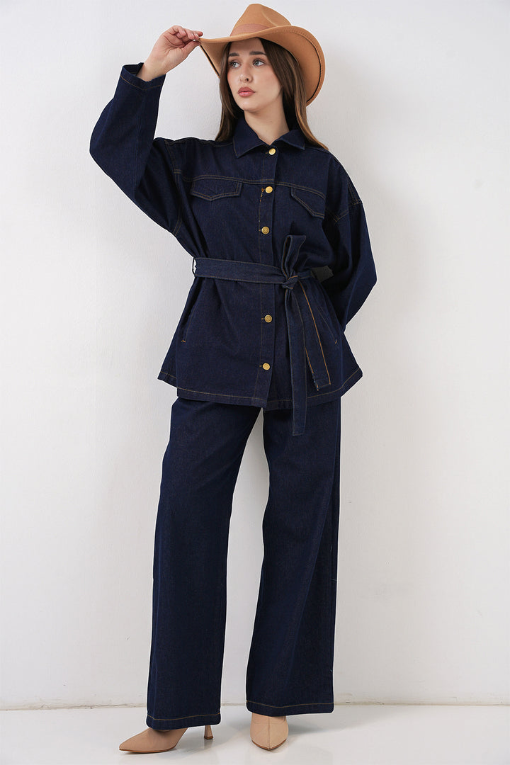Bigdart Ensemble pantalon et veste en jean pour femme 30059 - Bleu marine