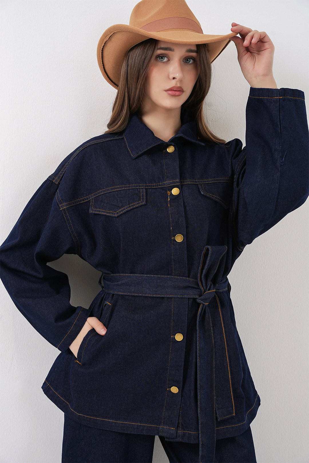 Bigdart Ensemble pantalon et veste en jean pour femme 30059 - Bleu marine