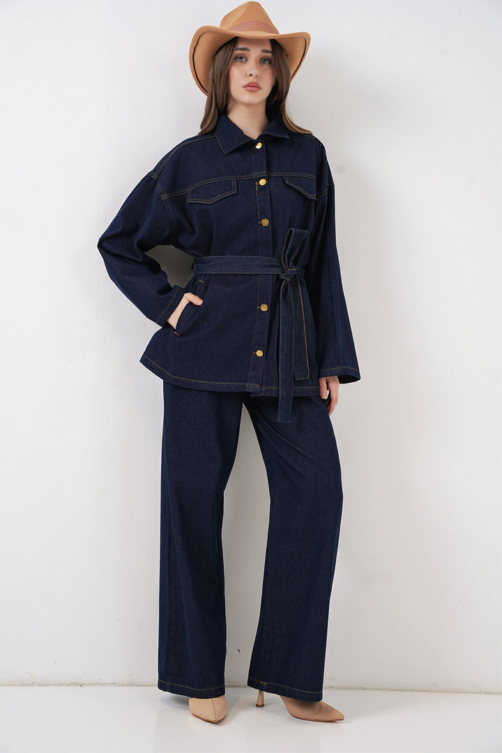 Bigdart Ensemble pantalon et veste en jean pour femme 30059 - Bleu marine