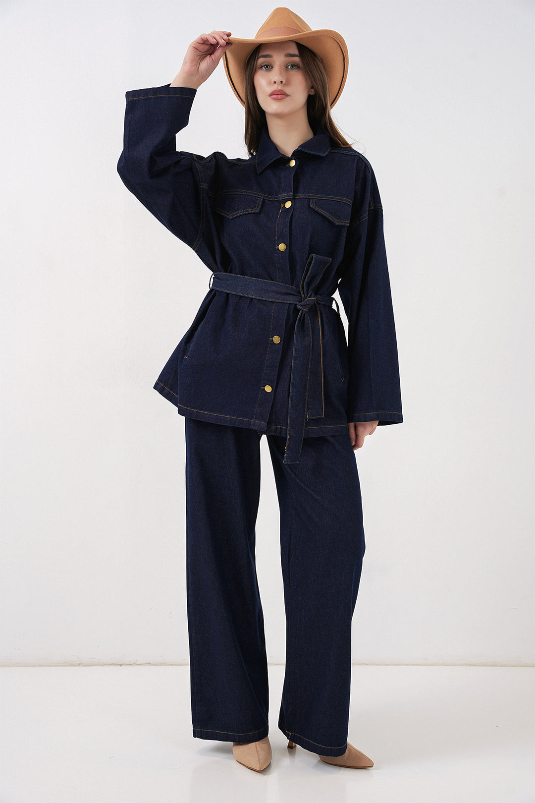 Bigdart Ensemble pantalon et veste en jean pour femme 30059 - Bleu marine