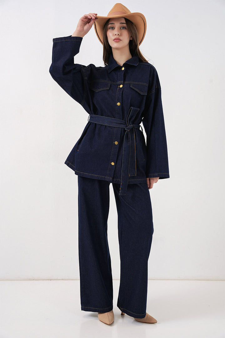 Bigdart Ensemble pantalon et veste en jean pour femme 30059 - Bleu marine