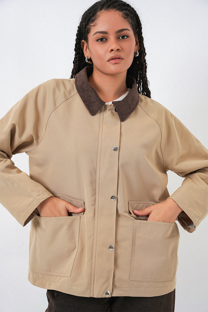 Bigdart Femme Veste Oversize avec Poches 5973 - Beige