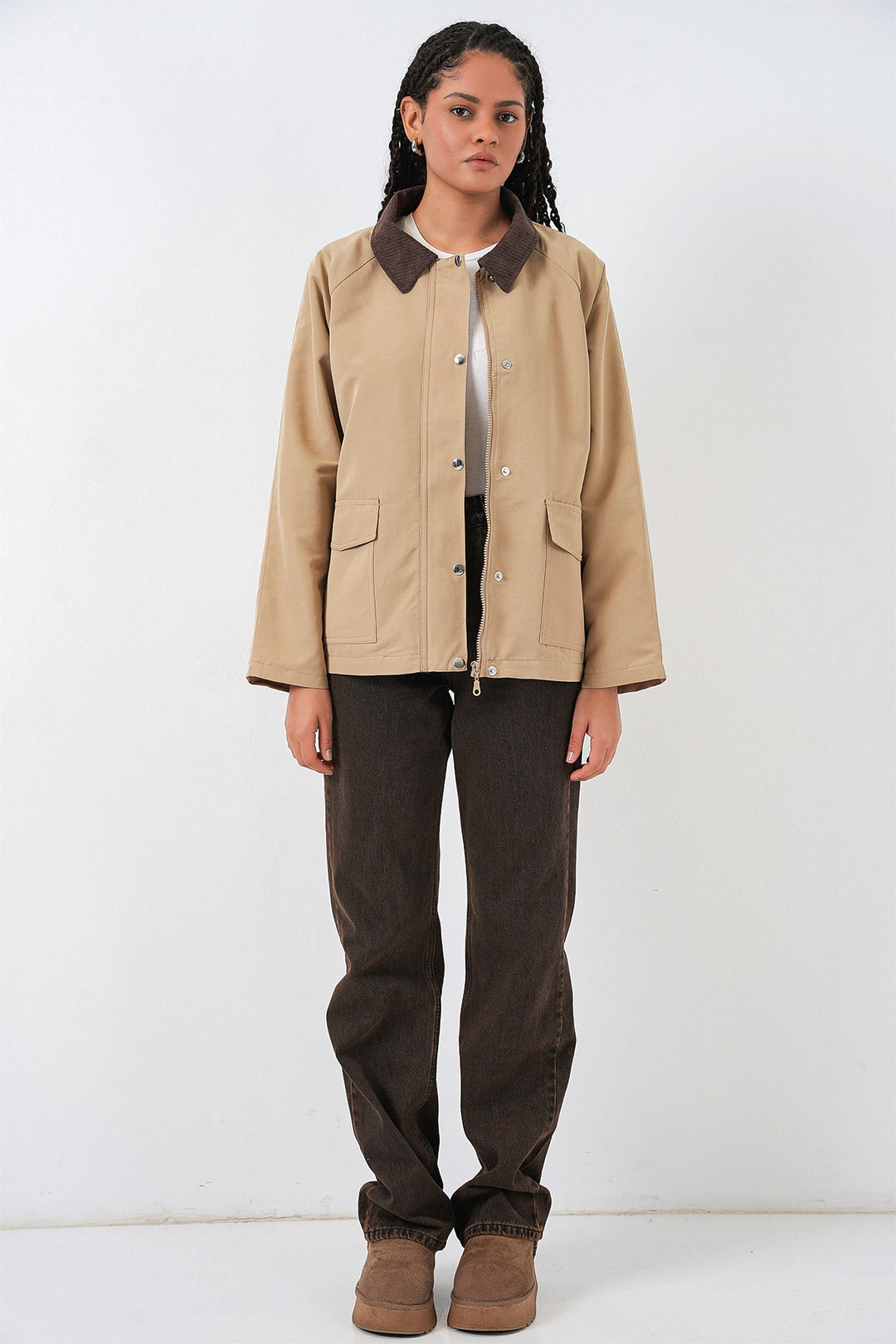 Bigdart Femme Veste Oversize avec Poches 5973 - Beige