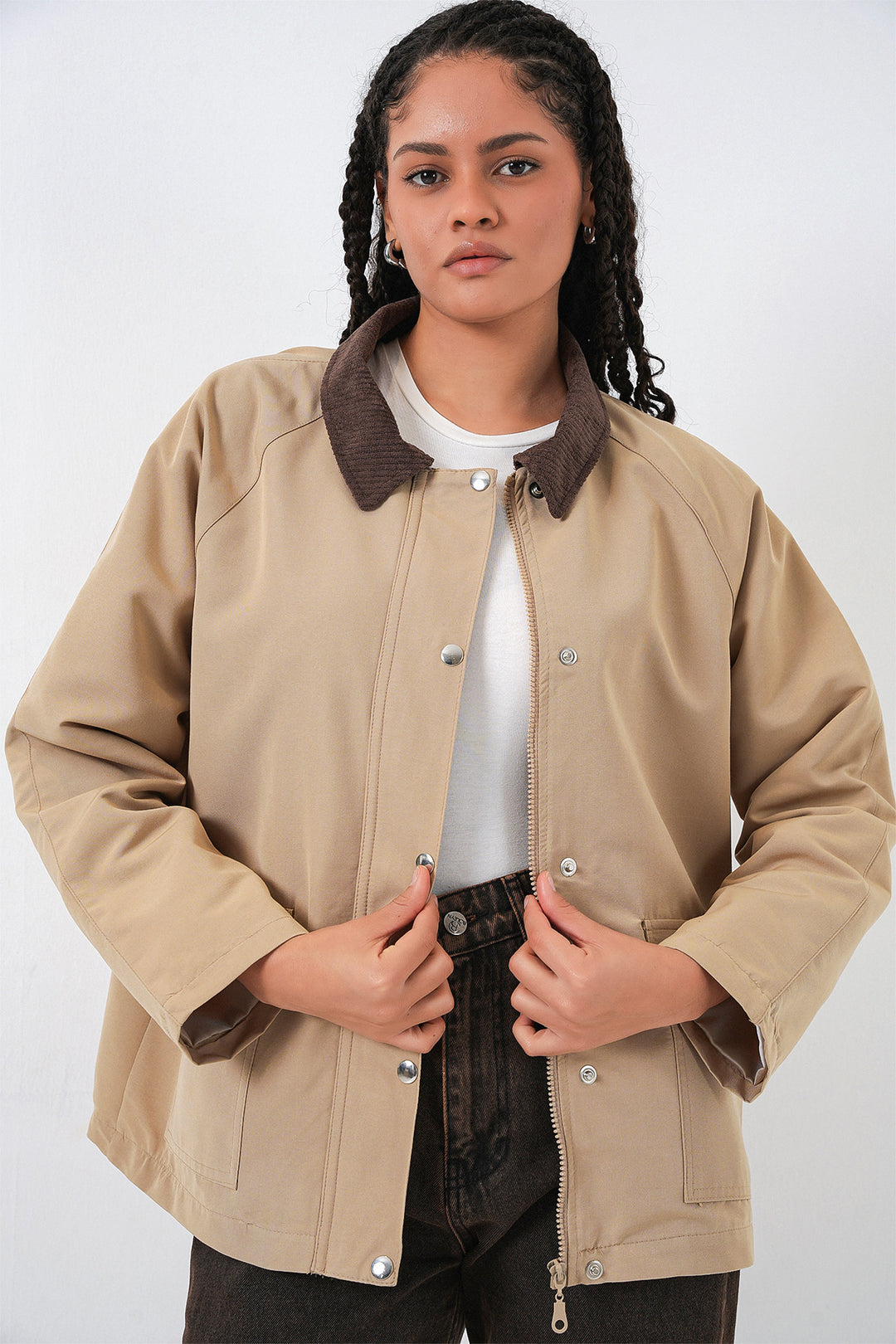 Bigdart Femme Veste Oversize avec Poches 5973 - Beige