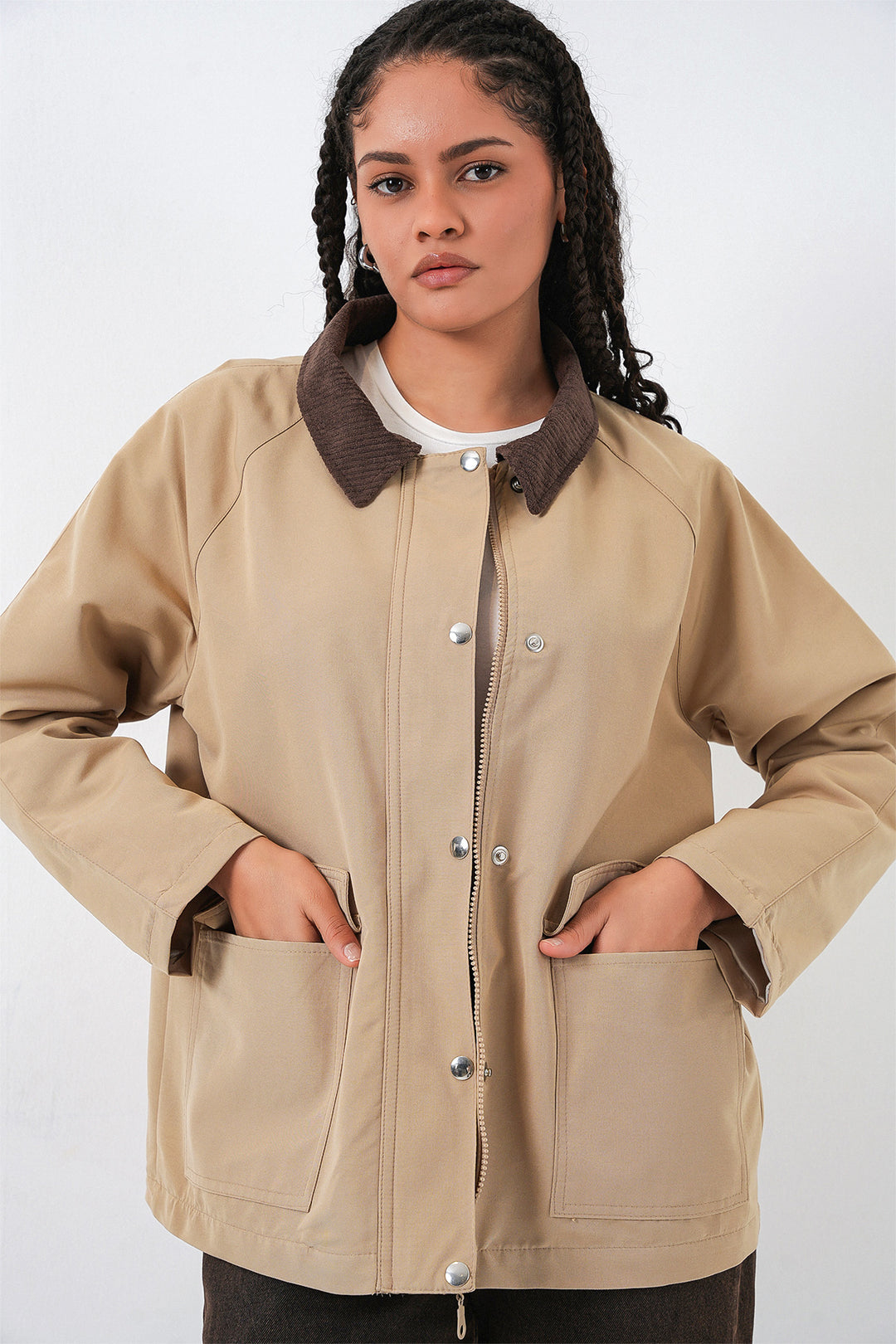Bigdart Femme Veste Oversize avec Poches 5973 - Beige