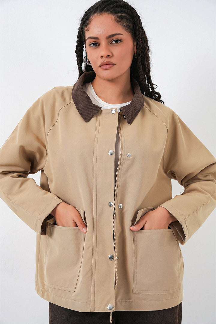 Bigdart Femme Veste Oversize avec Poches 5973 - Beige