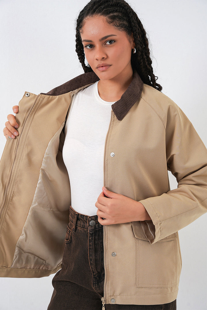 Bigdart Veste oversize à poches pour femme 5973 - Beige
