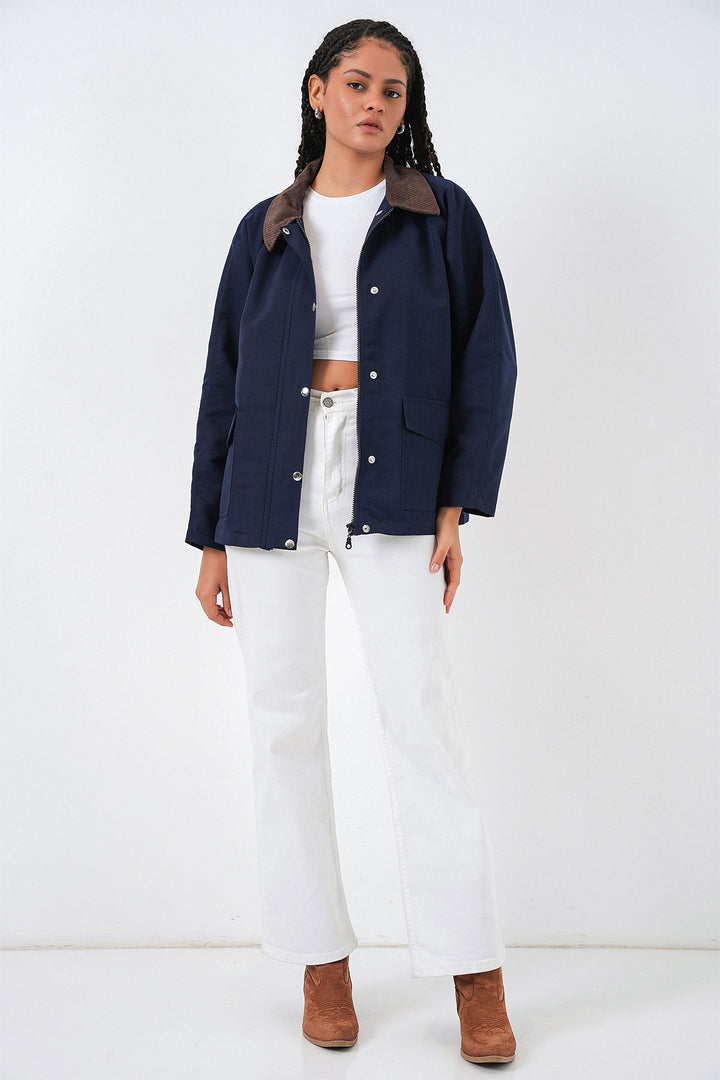 Bigdart Veste oversize à poches pour femmes 5973 - Bleu marine