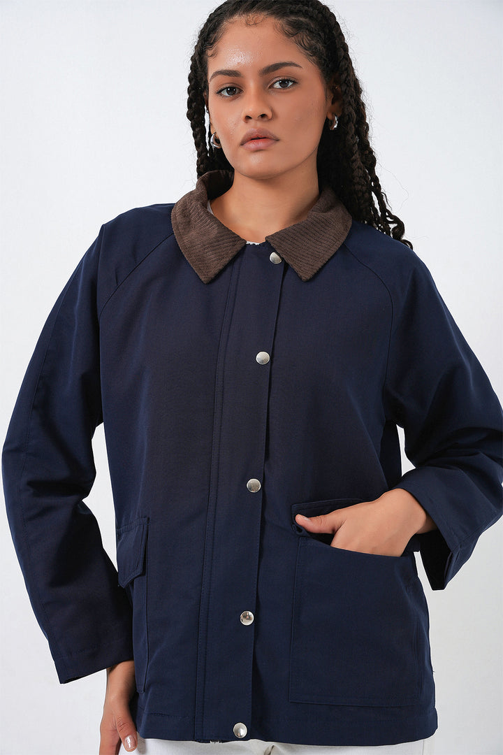 Bigdart Veste oversize à poches pour femmes 5973 - Bleu marine