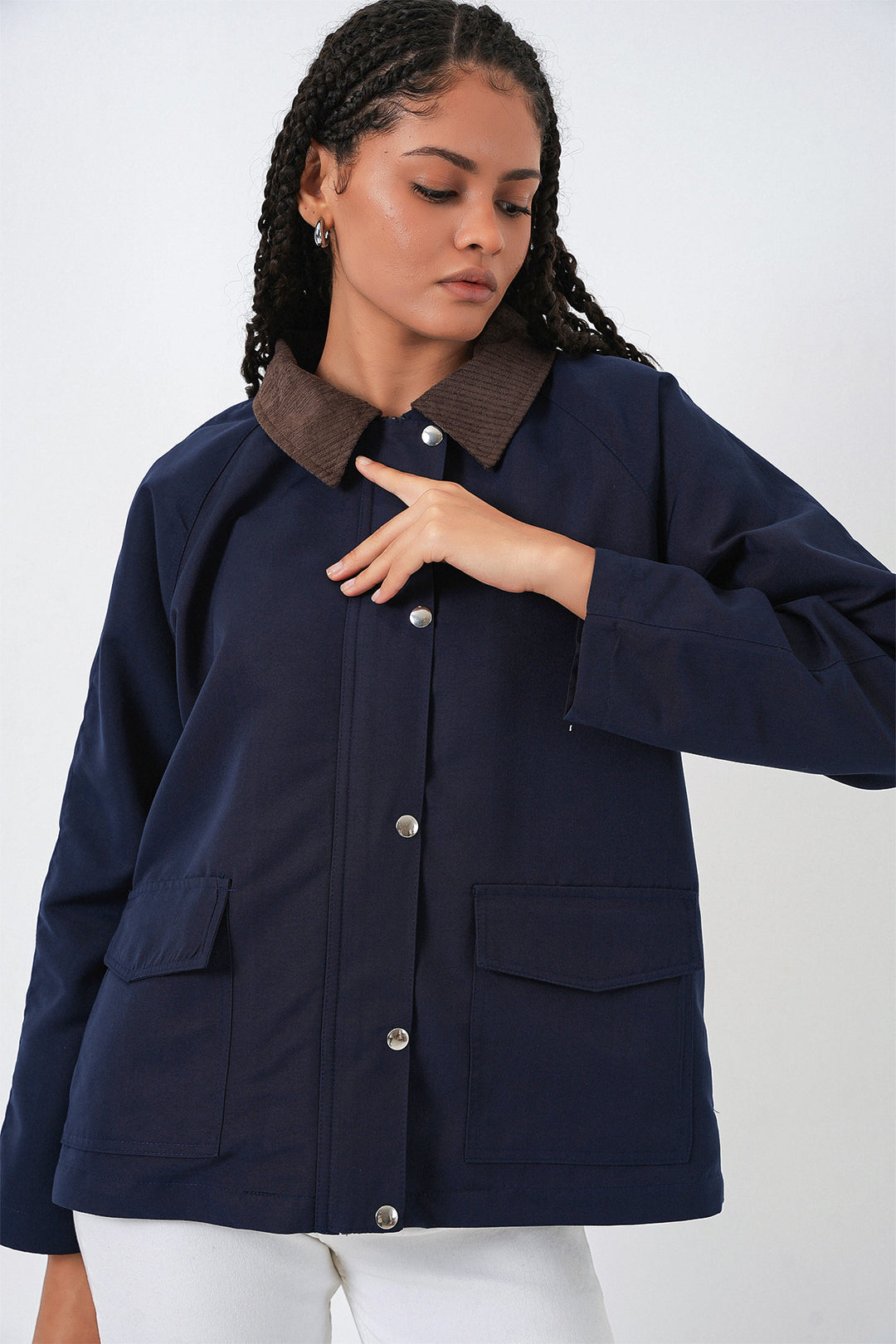 Bigdart Veste oversize à poches pour femmes 5973 - Bleu marine