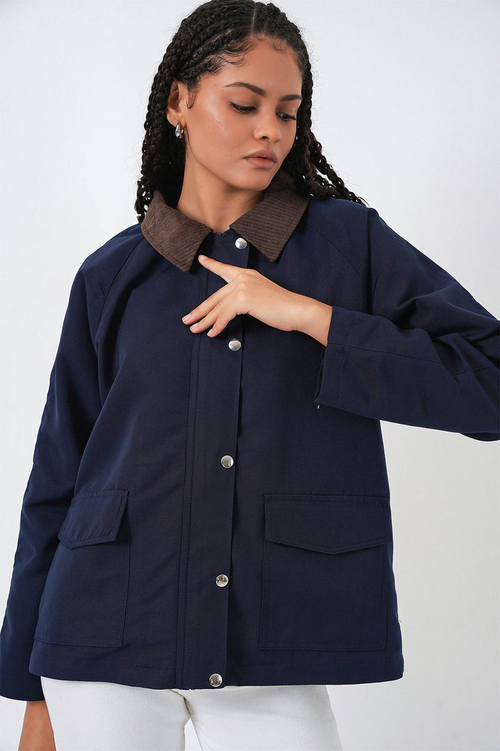 Bigdart Veste oversize à poches pour femmes 5973 - Bleu marine
