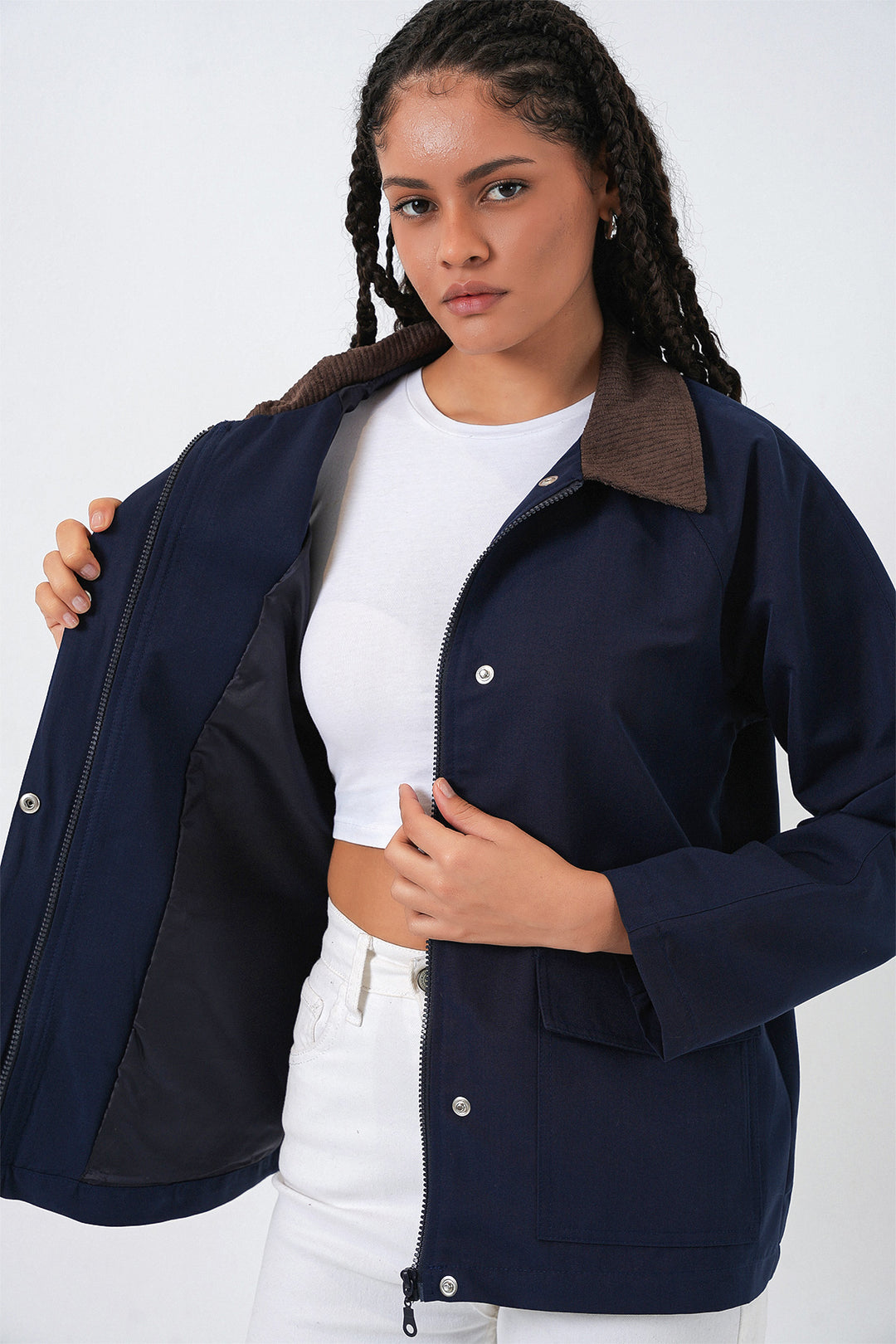 Bigdart Veste oversize à poches pour femmes 5973 - Bleu marine