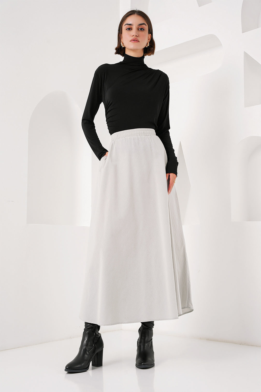 Bigdart Jupe longue avec poches pour femmes 8024 - Gris