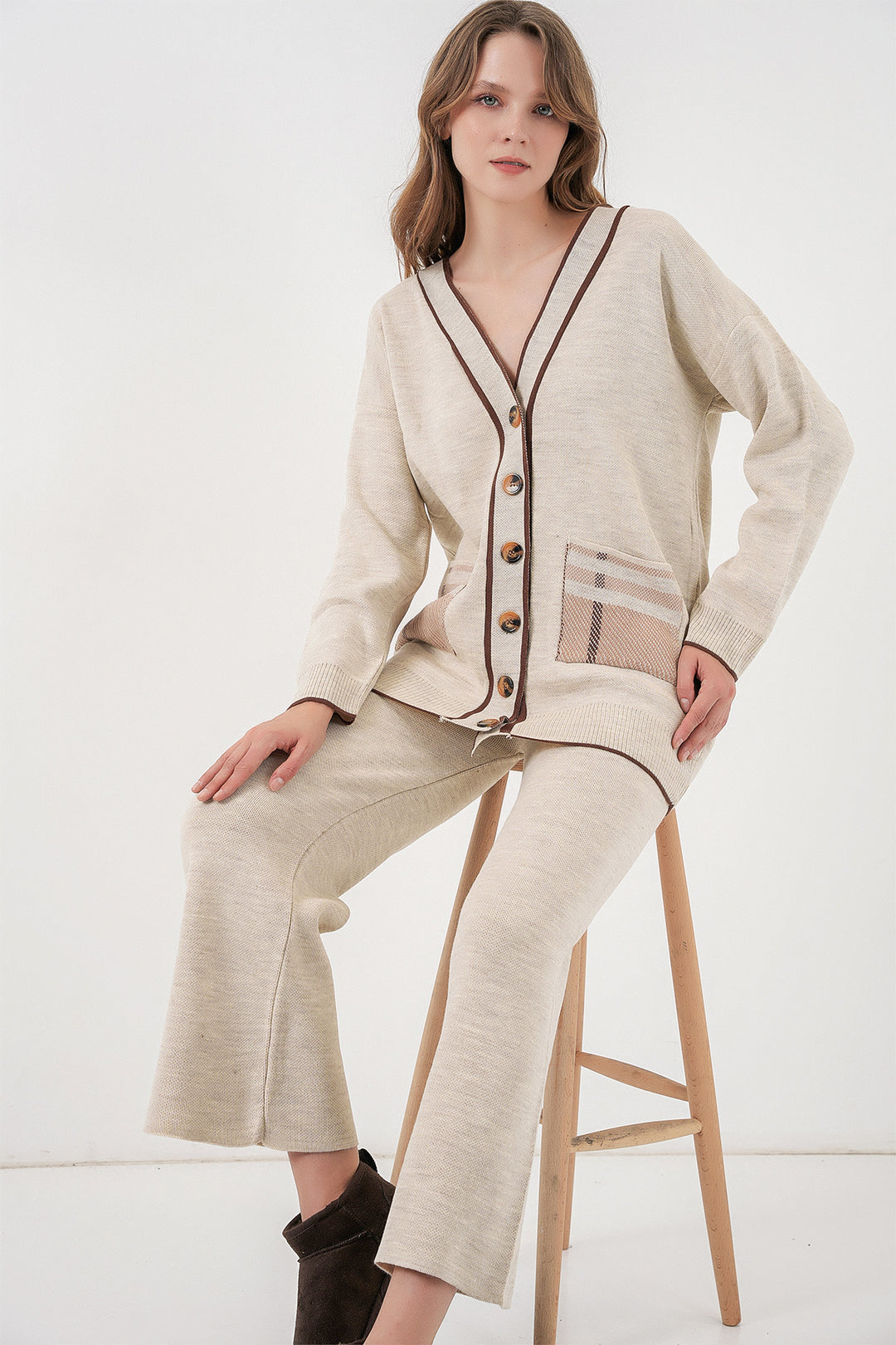 Bigdart Ensemble Tricot à Poches pour Femmes 15964 - Écru