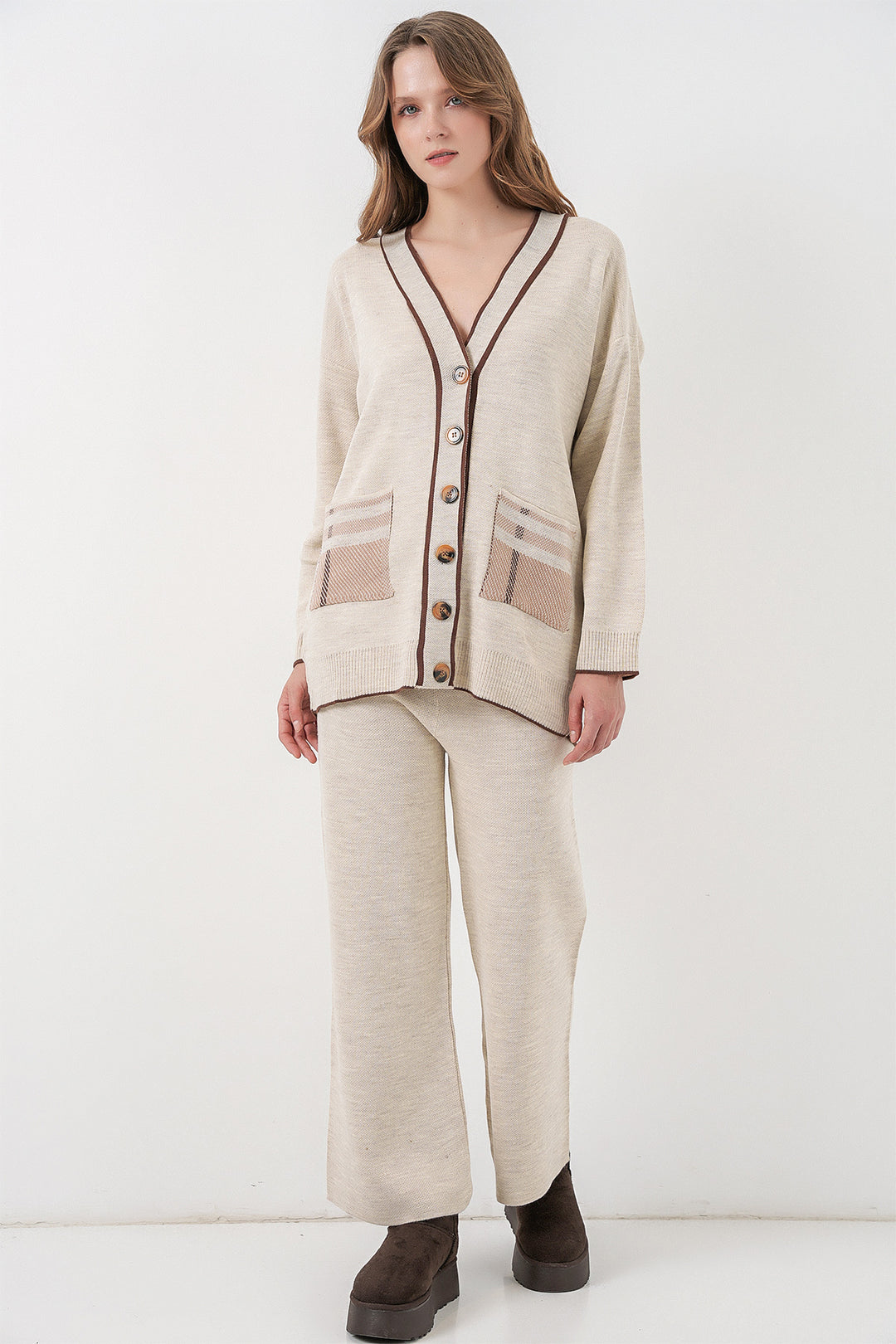 Bigdart Ensemble Tricot à Poches pour Femmes 15964 - Écru