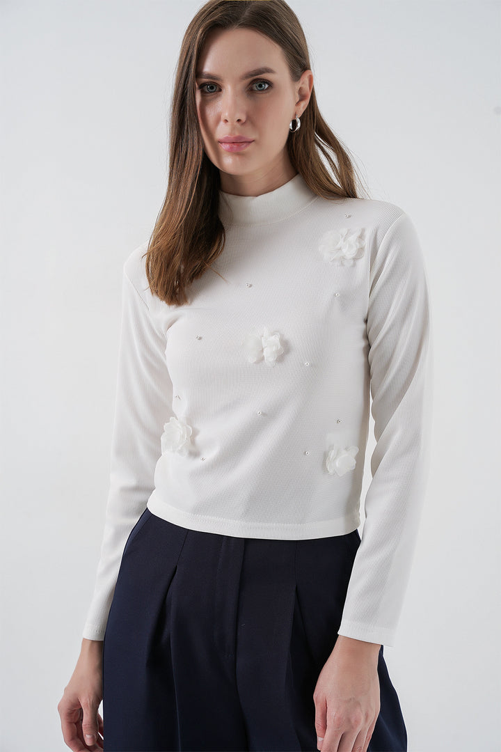 Bigdart Blouse en tricot à fleurs pour femme 978 - Blanc