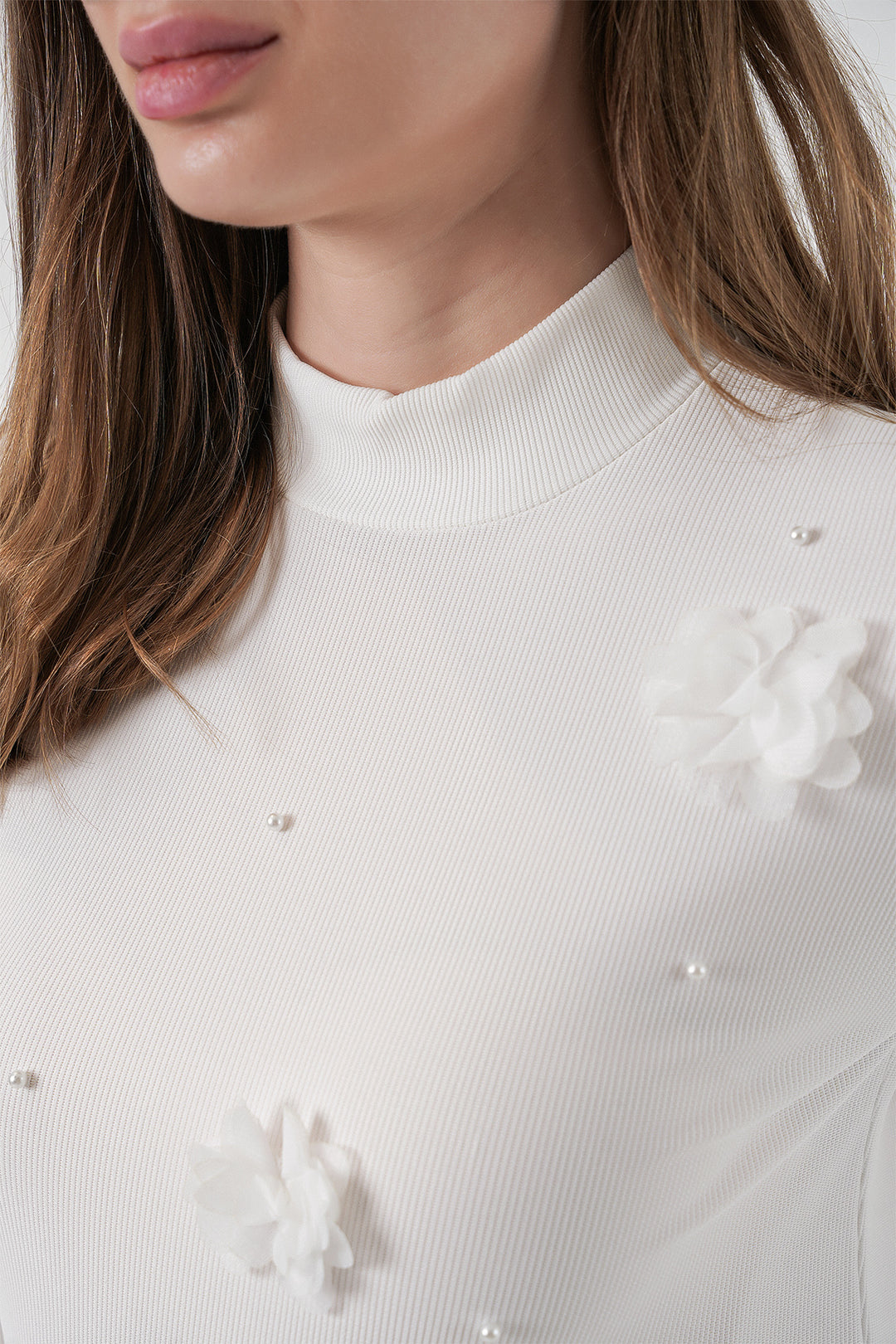 Bigdart Blouse en tricot à fleurs pour femme 978 - Blanc
