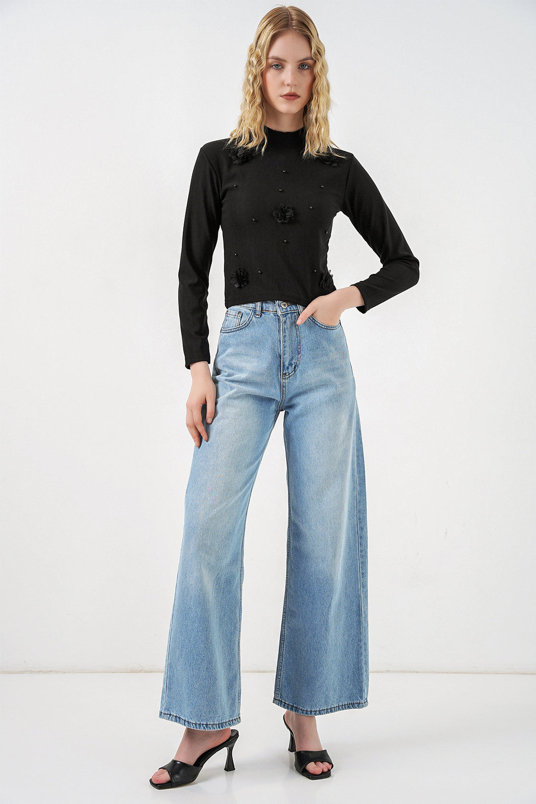 Bigdart Blouse tricotée à fleurs pour femmes 978 - Noir