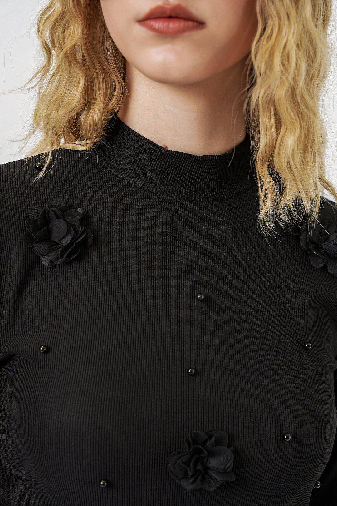 Bigdart Blouse tricotée à fleurs pour femmes 978 - Noir