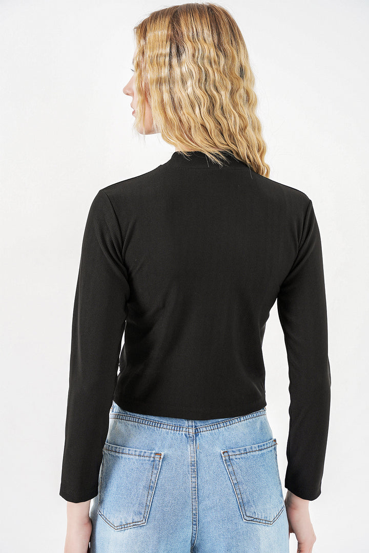 Bigdart Blouse tricotée à fleurs pour femmes 978 - Noir