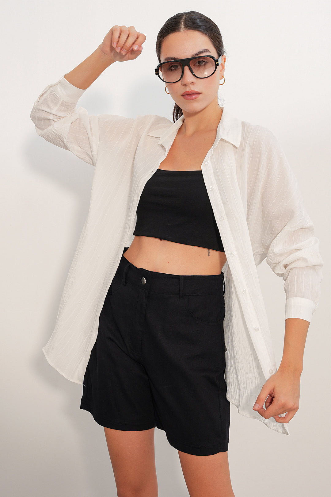 Bigdart Chemise oversize à détails graphiques pour femme 20407 - Blanc