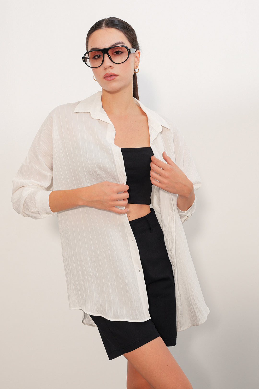 Bigdart Chemise oversize à détails graphiques pour femme 20407 - Blanc