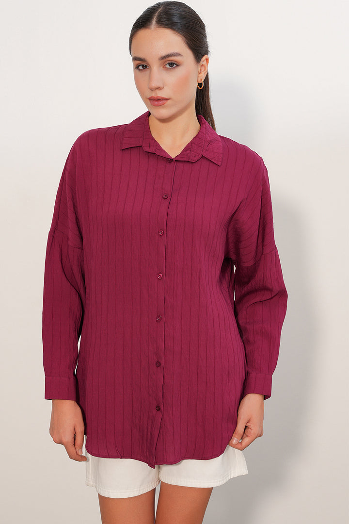 Bigdart Chemise oversize à détails rayés 20407 - Bordeaux
