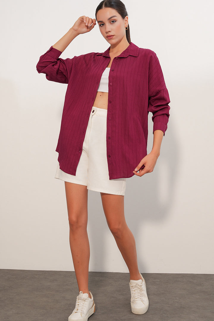 Bigdart Chemise oversize à détails rayés 20407 - Bordeaux