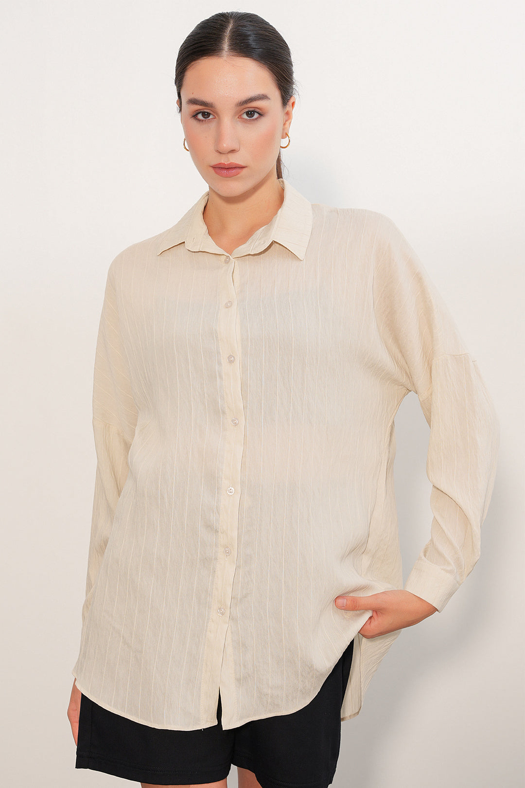 Bigdart Chemise oversize à détails rayés 20407 - Crème