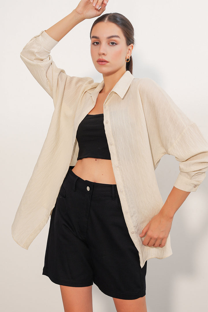 Bigdart Chemise oversize à détails rayés 20407 - Crème