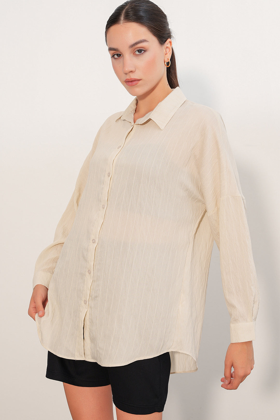 Bigdart Chemise oversize à détails rayés 20407 - Crème