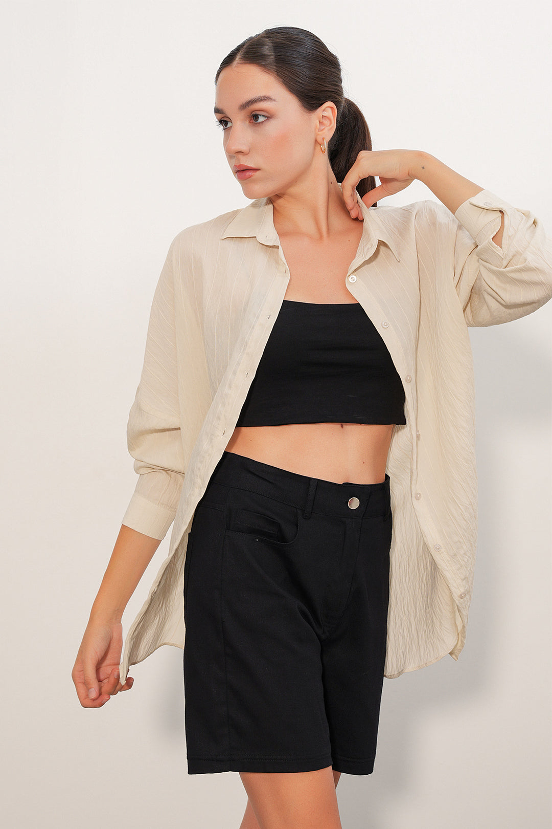 Bigdart Chemise oversize à détails rayés 20407 - Crème