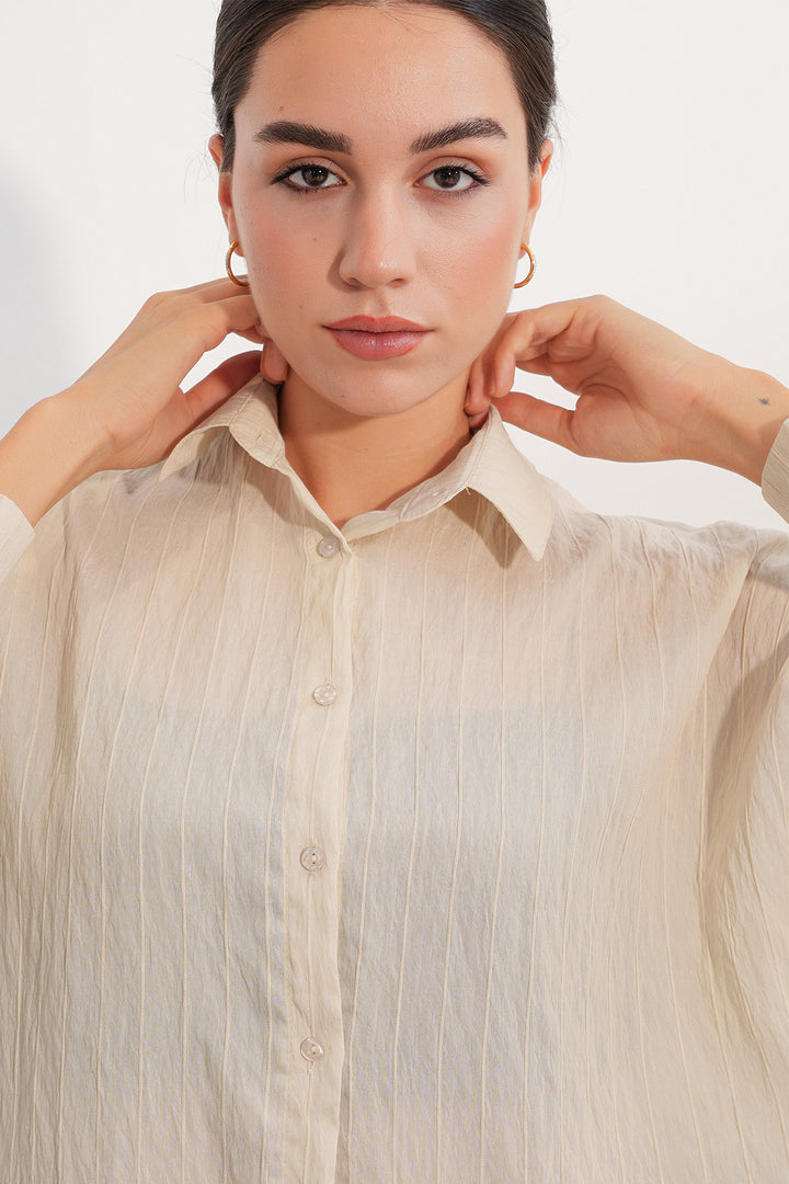 Bigdart Chemise oversize à détails rayés 20407 - Crème