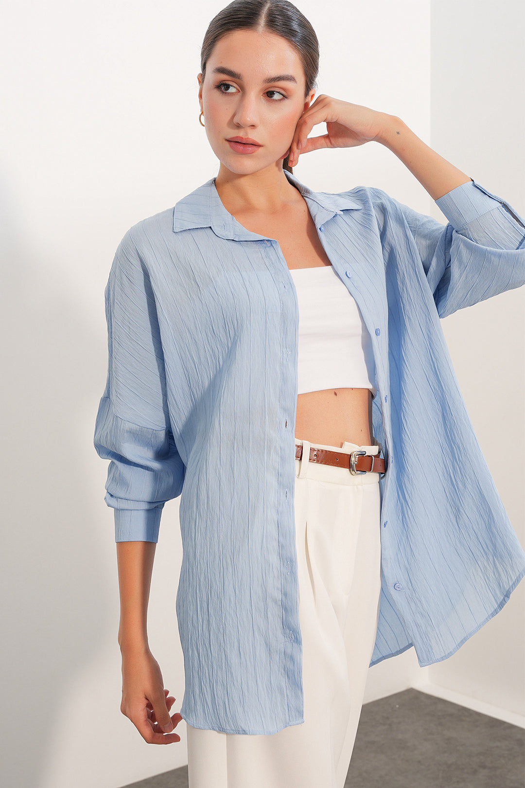 Bigdart Chemise oversize à détails rayés 20407 - Bleu