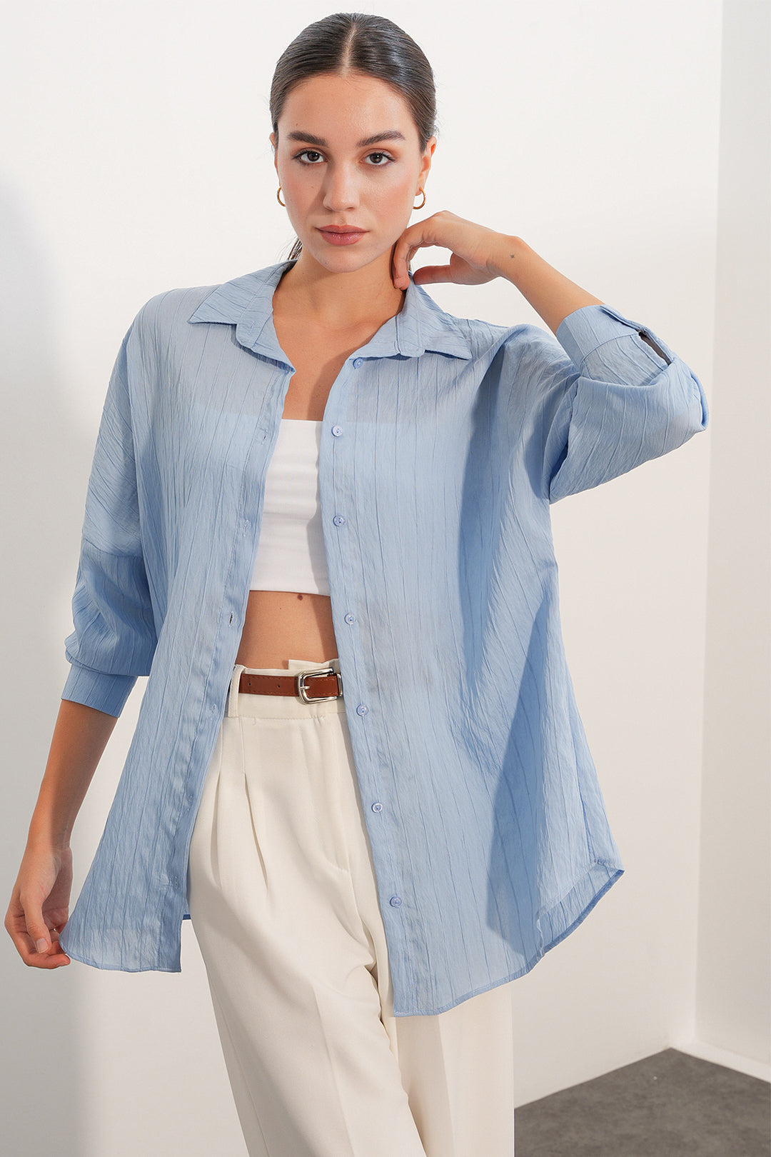 Bigdart Chemise oversize à détails rayés 20407 - Bleu
