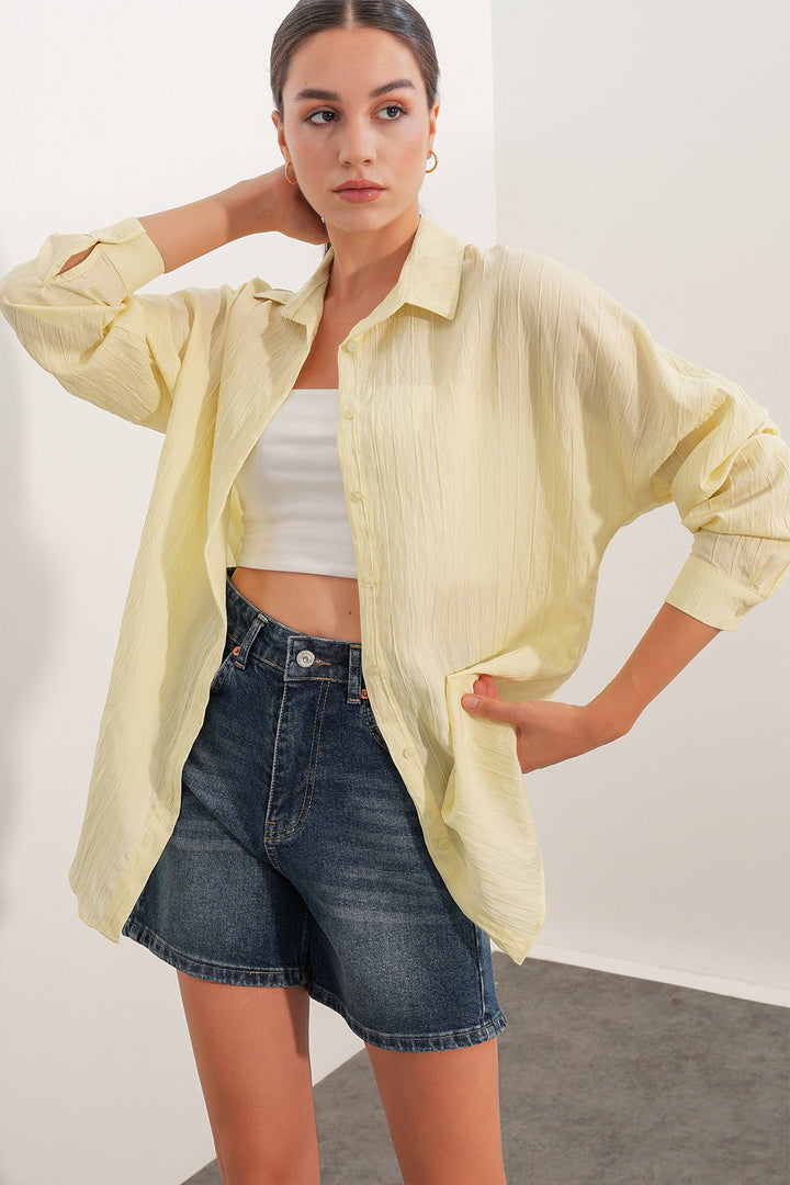 Bigdart Chemise oversize à détails rayés 20407 - Jaune