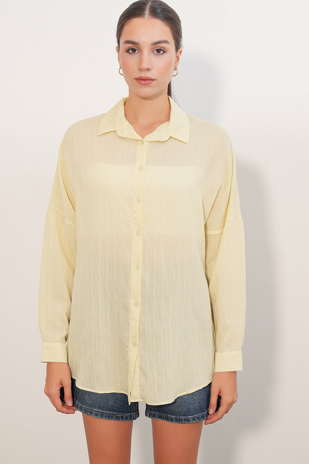 Bigdart Chemise oversize à détails rayés 20407 - Jaune