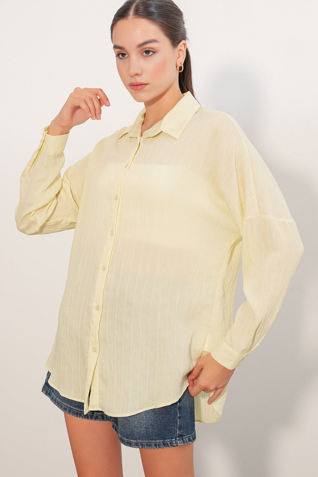 Bigdart Chemise oversize à détails rayés 20407 - Jaune