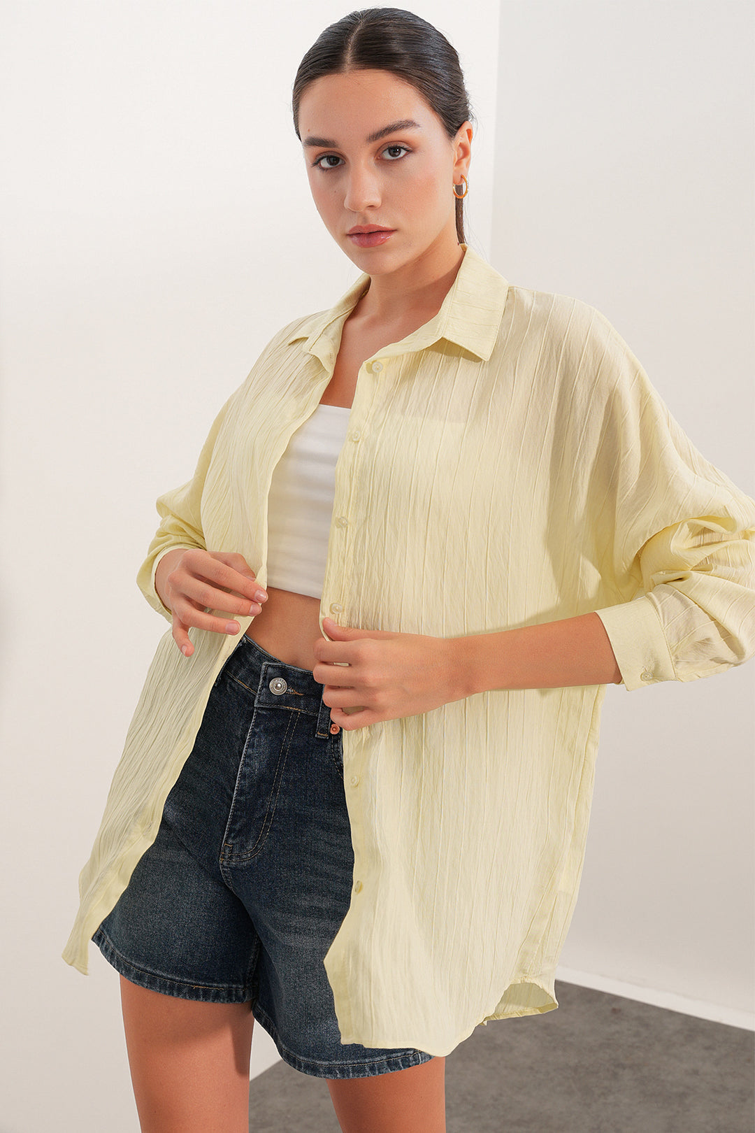 Bigdart Chemise oversize à détails rayés 20407 - Jaune