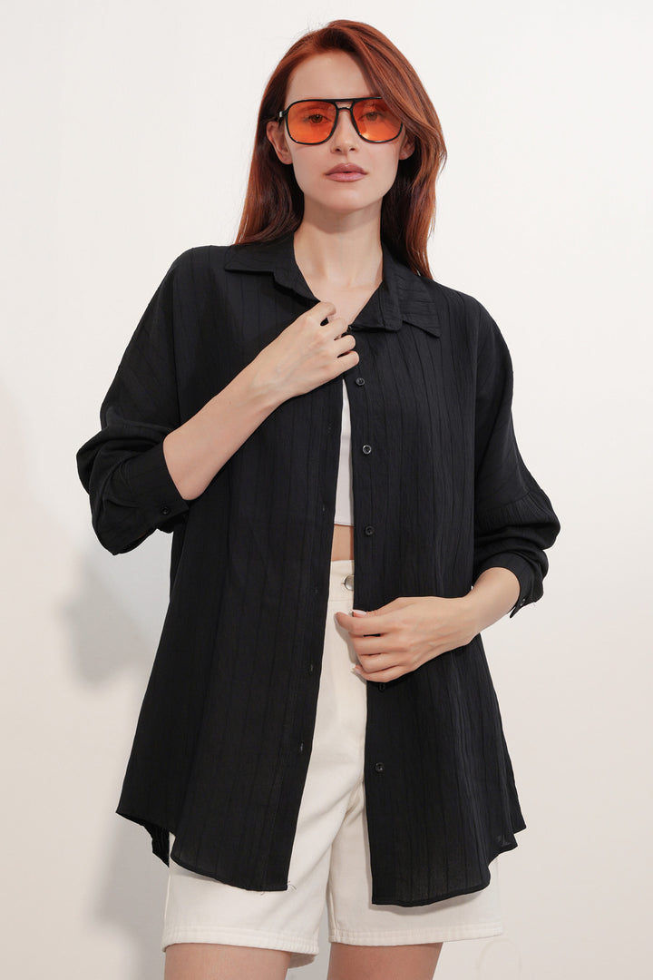 Bigdart Chemise oversize avec détails de rayures pour femme 20407 - Noir