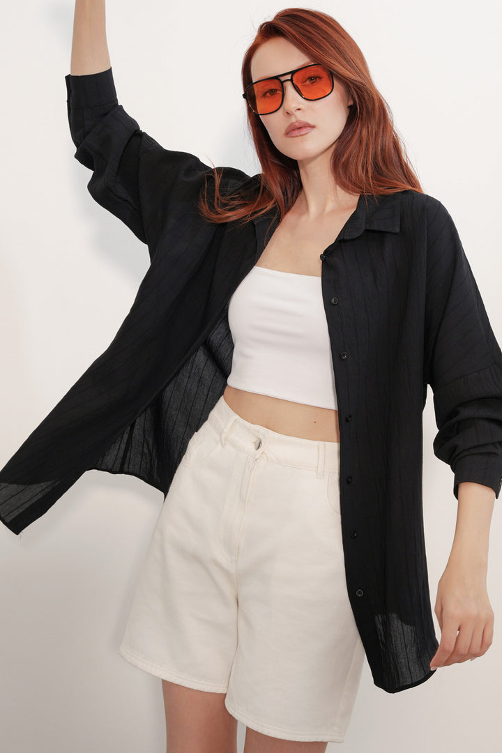 Bigdart Chemise oversize avec détails de rayures pour femme 20407 - Noir