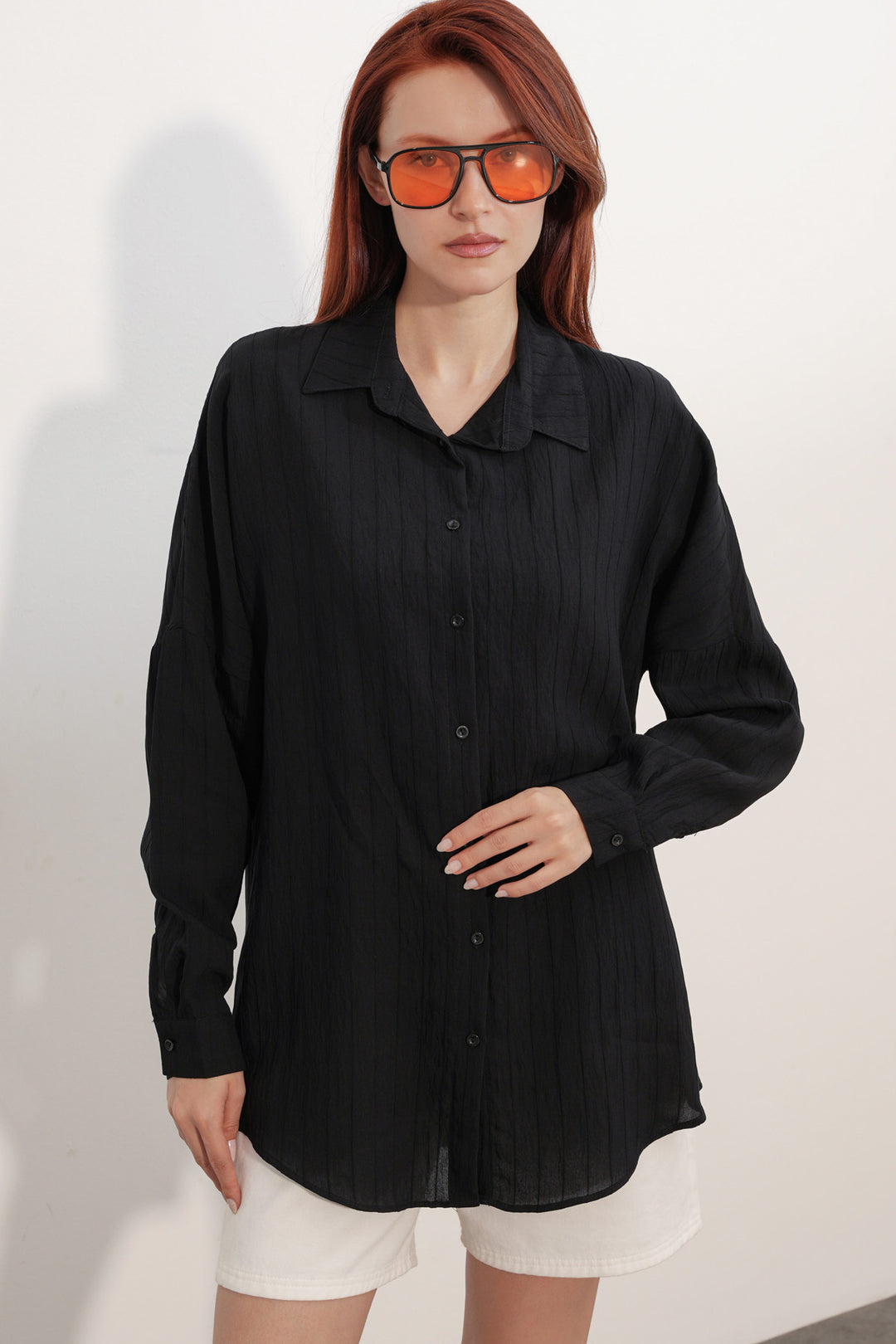 Bigdart Chemise oversize avec détails de rayures pour femme 20407 - Noir