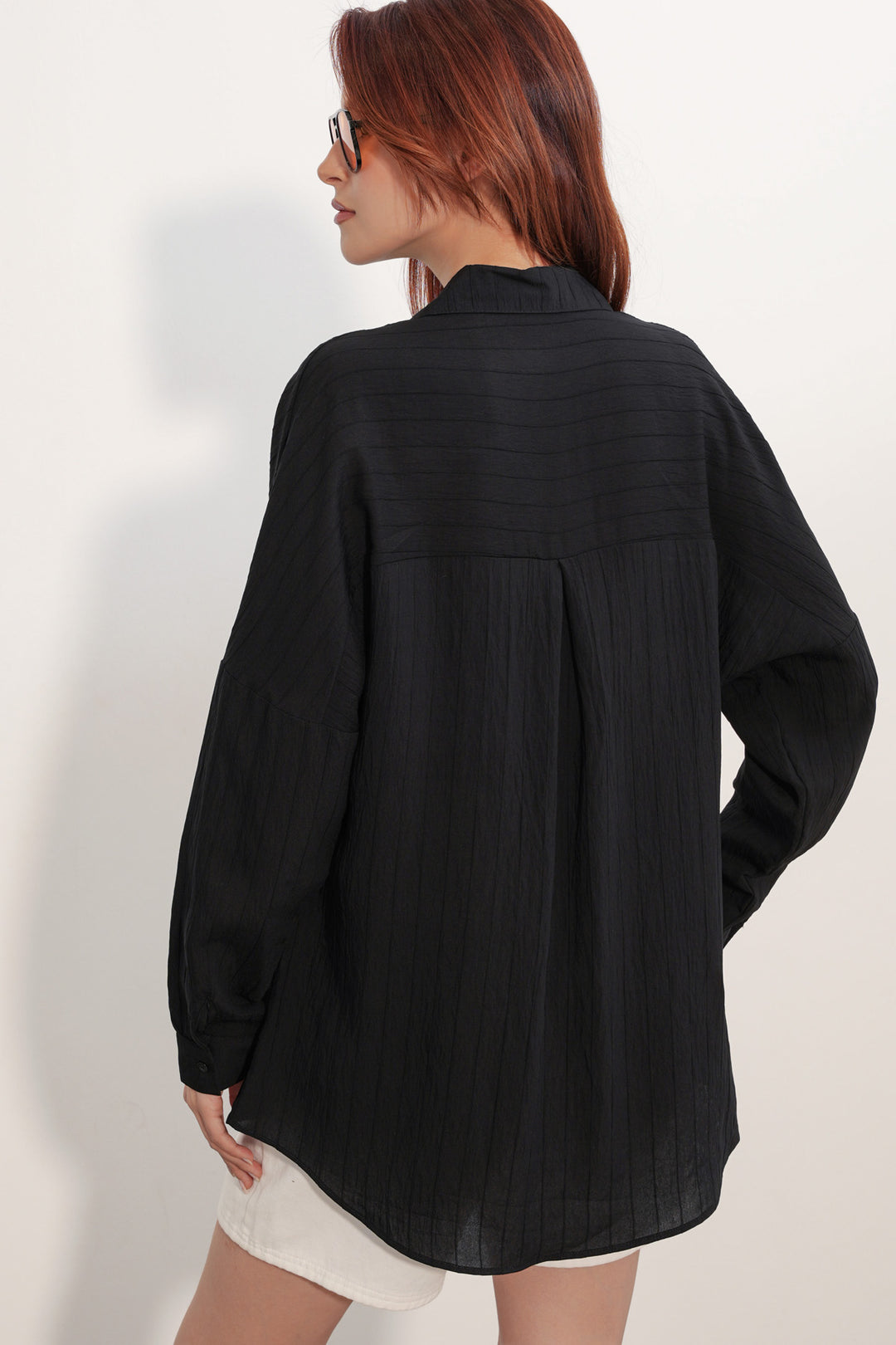 Bigdart Chemise oversize avec détails de rayures pour femme 20407 - Noir
