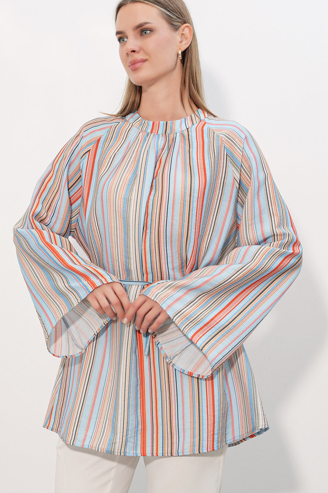 Bigdart Tunique oversize à rayures avec lacets femme 50009 - Bleu