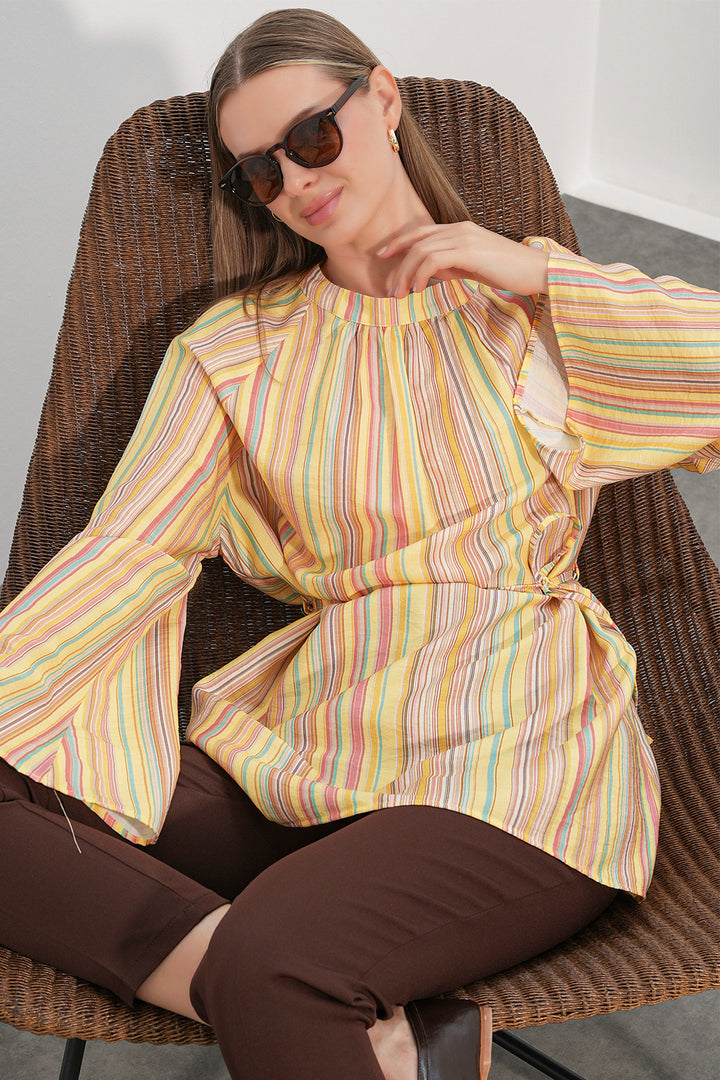 Bigdart Tunique oversize à rayures avec lacets femme 50009 - Jaune