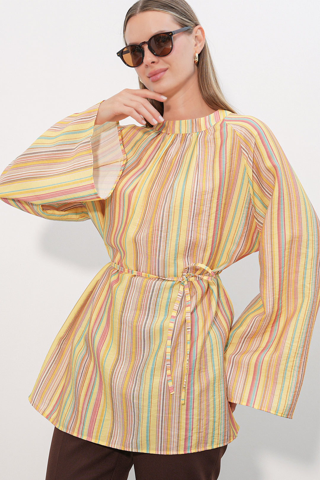 Bigdart Tunique oversize à rayures pour femme avec lacets 50009 - Jaune