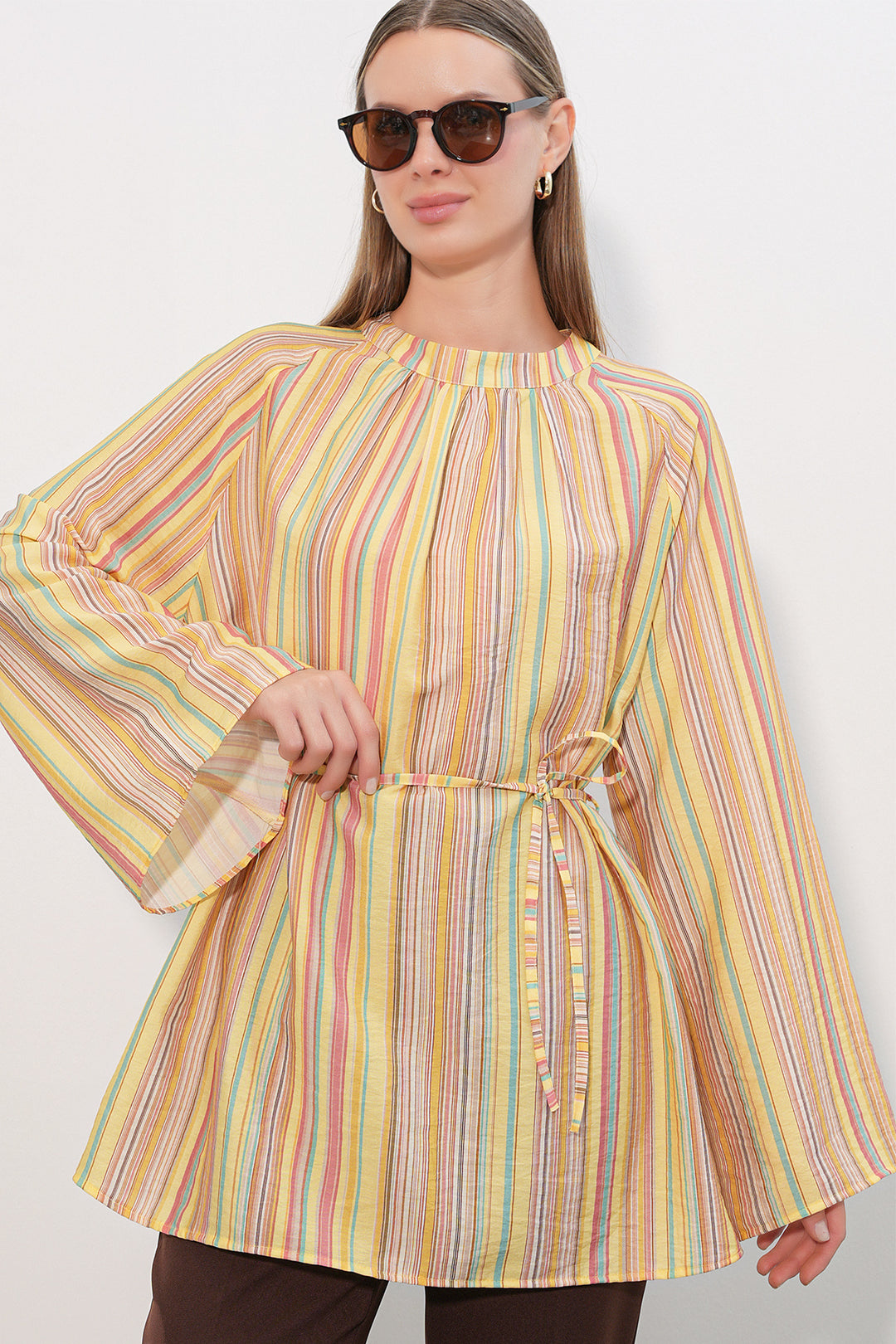 Bigdart Tunique oversize à rayures pour femme avec lacets 50009 - Jaune
