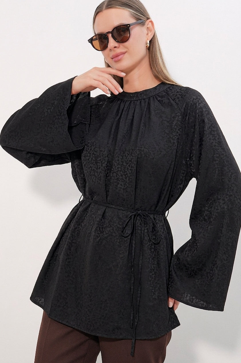 Bigdart Tunique oversize à lacets à rayures pour femme 50009 - Noir