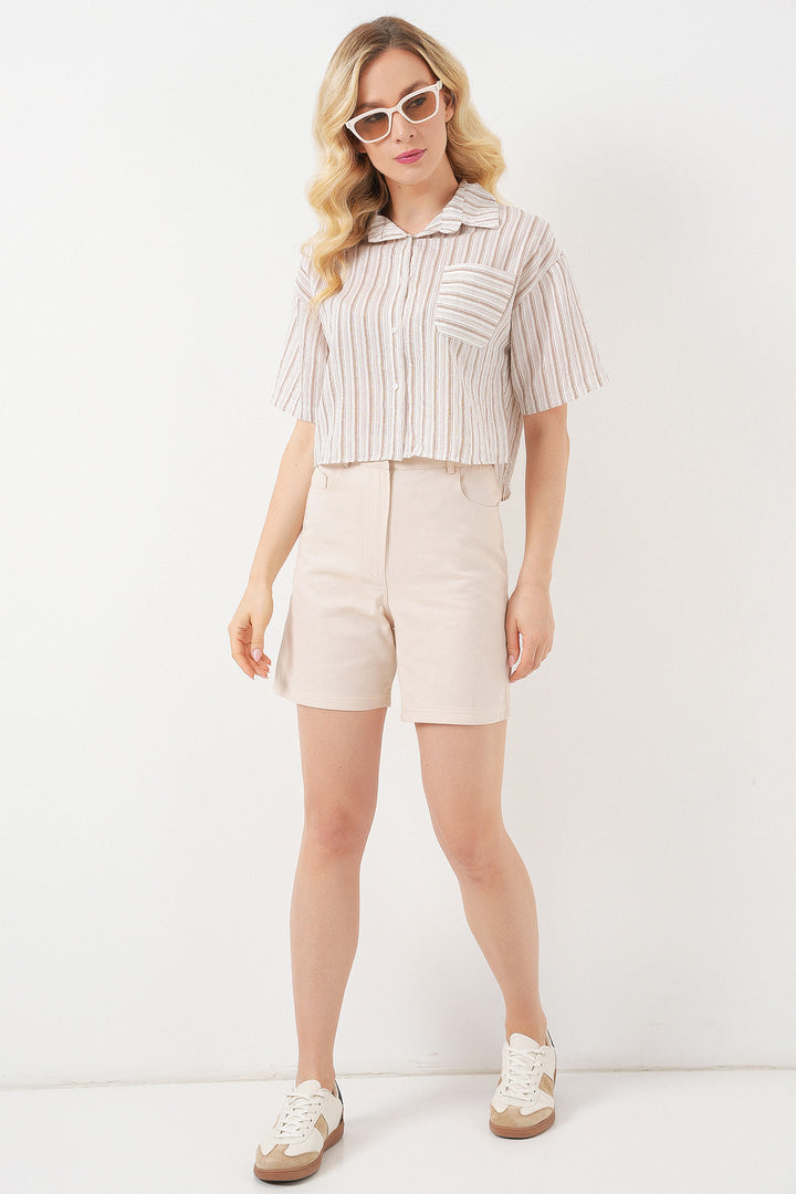 Bigdart Chemisier crop à rayures pour femmes 20342 - Beige