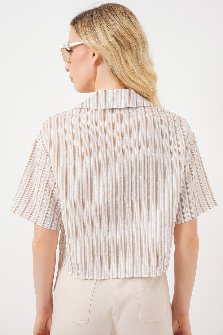 Bigdart Chemisier crop à rayures pour femmes 20342 - Beige